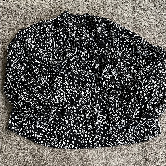 Tops - Ted Baker Lodon Black and White Leopard Wildside Print Button Up Puff Sleeve 4